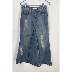 Karma vintage distressed Boho hippie festival Maxi skirt w/Peace Patch 5